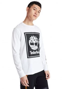 Timberland Uomo LS STACK LOGO TEE - Maglietta A Manica Lunga - White/black
